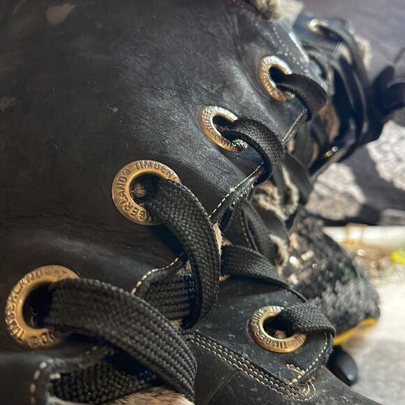 Timberland Mirney black grey fur leather suede lace up knee high boots tims 8.5 - Picture 10 of 12